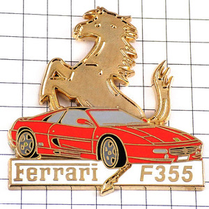ピンバッジ・フェラーリF355赤い車ゴールド金色の馬◆フランス限定ピンズ◆レアなヴィンテージものピンバッチ