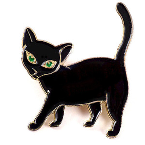 ブローチ・緑の目のクロネコ黒猫◆フランス限定アンティーク◆レアなヴィンテージもの