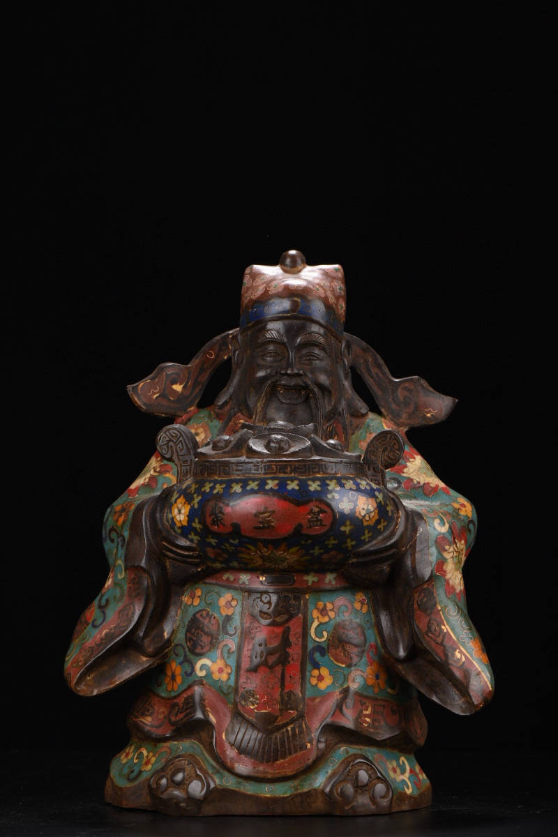 仁】『清・乾隆年製款・仏教古美術・古銅彫・景泰藍・琺瑯彩・站財神像 ...