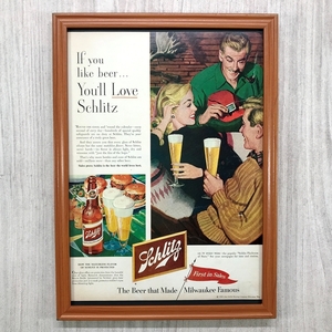 ■即決◆ 1952年(昭和27年) Schlitz Beer シュリッツ ビール【B4-6137】アメリカ ビンテージ雑誌広告【B4額装品】当時物/本物広告 ★同梱可