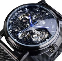 高級カジュアルデザイン 透明 レザーストラップ メンズ 腕時計 時計 ウォッチ 機械式 スケルトン クール かっこいい 黒 315_画像1