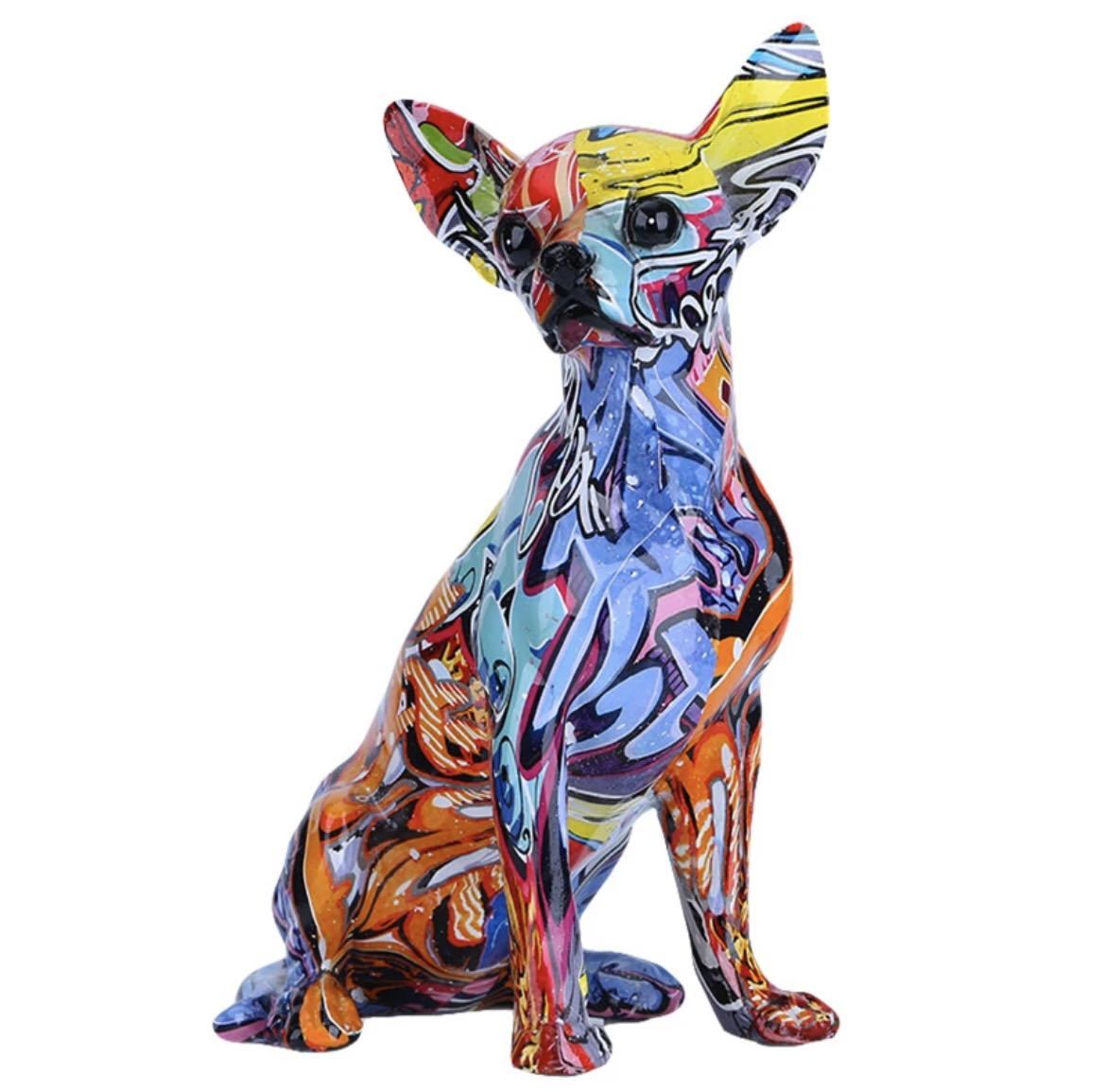 Bemalte Chihuahua-Graffiti-Figur, bunte Chihuahua-Farbe, Hund, Kunstharz, Innenobjekt, Accessoire, moderne Kunst, künstlerisch, abstrakt, 552, handgemachte Werke, Innere, verschiedene Waren, Ornament, Objekt