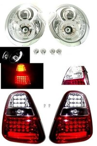 日本光軸 ミニクーパー R50 R52 R53 LED プロジェクター イカリング ヘッドライト & LED コンビ テールランプ 前期 左右 セット