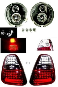 送料無料 日本光軸 ミニクーパー R50 R52 R53 黒 LED プロジェクター イカリング ヘッドライト & コンビ テールランプ 前期 左右