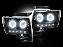 フォード F150 F-150 09y-14y 日本光軸仕様 LED イカリング プロジェクター ヘッドライト ブラックインナー 左右 ライト ランプ 送料無料_画像2