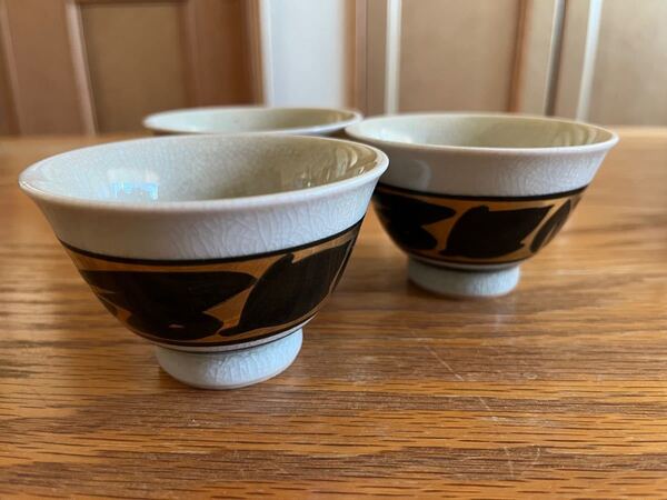 九谷焼 幸仙作 貫入 煎茶碗3客