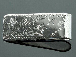 (MO-N010) Indian design flower silver money clip men's / lady's /