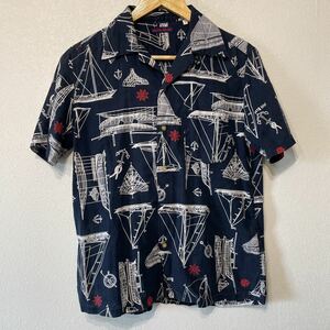  valuable regular goods BLUE BLUE HRMb lube Roo Hollywood Ranch Market total pattern cotton linen. aloha shirt open color 1