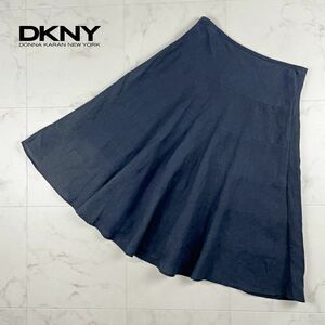  прекрасный товар DKNY DKNY linen100% flair юбка колени длина подкладка нет женский низ чёрный черный размер 2*KB363