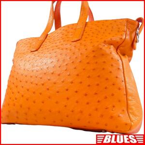 prompt decision *N.B.* all leather business bag men's orange Ostrich original leather briefcase real leather commuting bag business trip bag lady's 