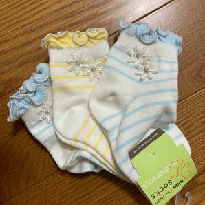 マザウェイズ 靴下　13-15cm motherways ボーダー　花　ソックス　女の子　女児　ホワイト　白