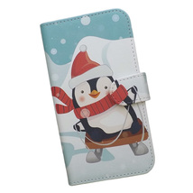 BASIO4 KYV47/A001KC/A201KC　スマホケース 手帳型 プリントケース ペンギン 雪 雪遊び そり 冬 クリスマス_画像1