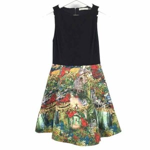 【美品】アリス アンド オリビア alice + olivia ワンピース ノースリーブ XS相当 ブラック 花柄