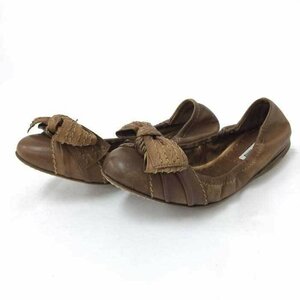 [ as good as new ][ beautiful goods ] MiuMiu MIUMIU ribbon ballet shoes flat shoes Brown 