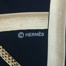 エルメス HERMES カレ90 大判スカーフ CANNES ＆ POMMEAUX シルク100％ ブラック ステッキ柄_画像4