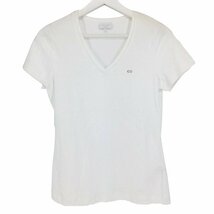 エスカーダ スポート ESCADA SPORT Vネック ストレッチTシャツ カットソー ラインストーンロゴ S ホワイト_画像1