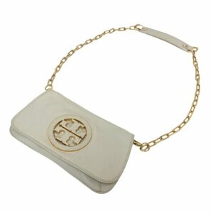 トリーバーチ TORY BURCH ミラー付き クラッチバッグ チェーン ショルダーバッグ オフホワイト