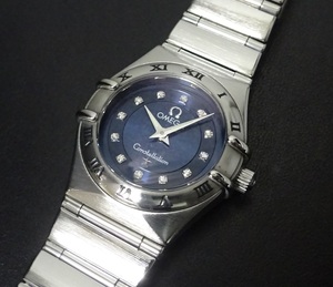 希少 12Pダイヤ シンディクロフォード OMEGA オメガ コンステレーション 1563.85 レディース ブルー文字盤 ダイヤモンド 本物