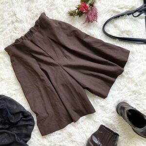 E0431 beautiful goods Kumikyoku shorts [L corresponding ] culotte gaucho pants wide pants thousand bird pattern Brown tea color 