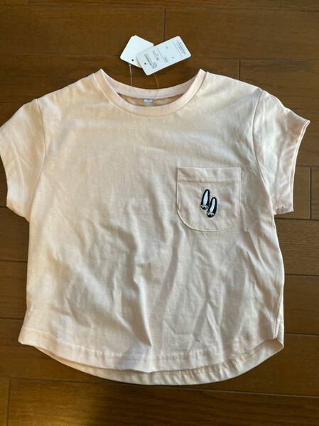 キッズ110 薄ピンクTシャツ　ワンポイント