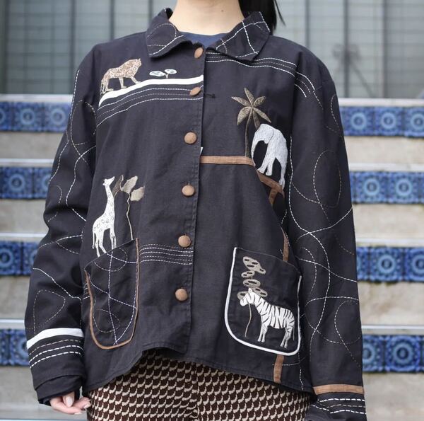 USA VINTAGE ANIMAL EMBROIDERY COTTON JACKET/アメリカ古着アニマル刺繍コットンジャケット