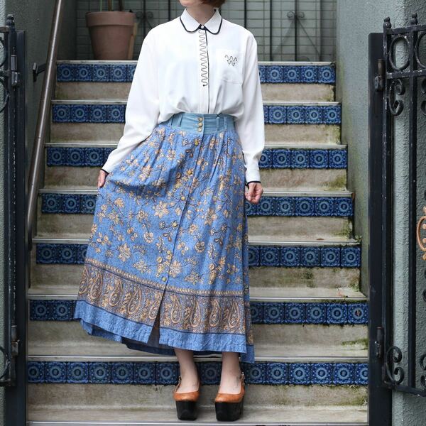 USA VINTAGE FLOWER PAISLEY PATTERNED LONG SKIRT/アメリカ古着花柄ペイズリー柄ロングスカート