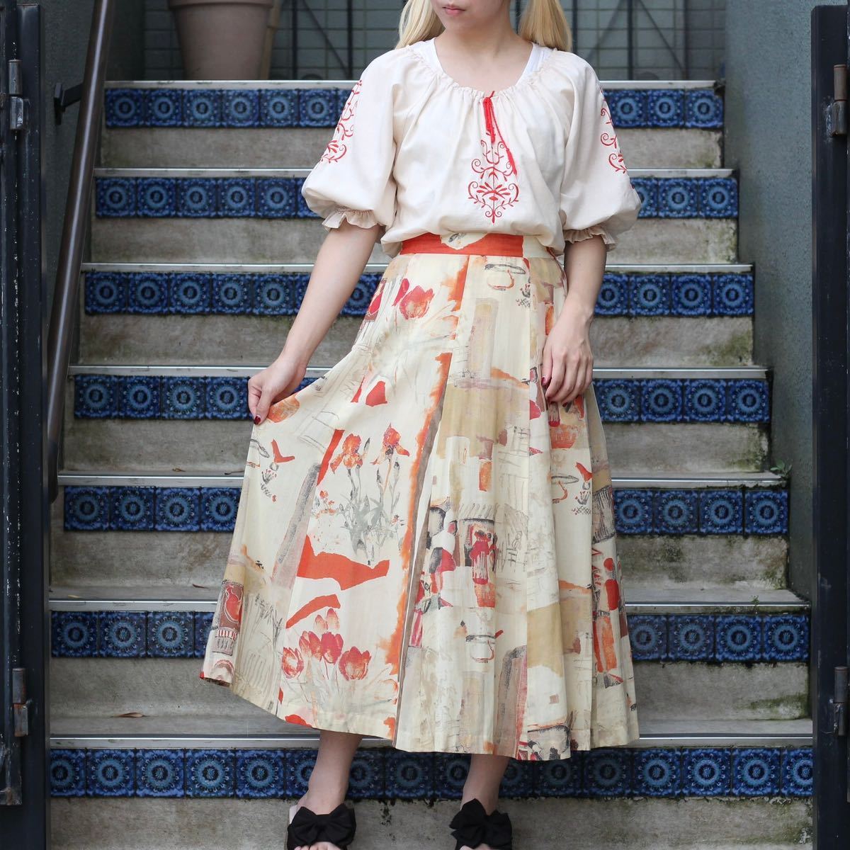 USA VINTAGE ETHNIC PATTERNED LONG SKIRT/アメリカ古着エスニック柄