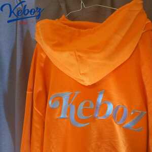 keboz ケボズ パーカー　フーディ　L オレンジ ブルー　刺繍ロゴ　メンズ・レディース・ユニセックス