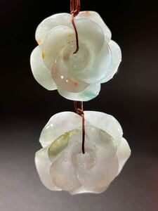 天然翡翠 彫刻樣式 大小2点セット ミャンマー天然翡翠 末使用品 古玩