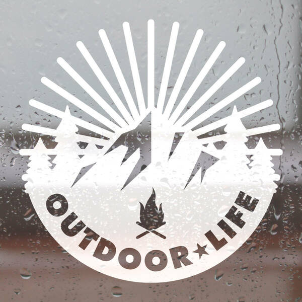 送料無料◆OUTDOOR★LIFE カッティングステッカー◆ホワイト｜28×28cm｜超防水 UVカット 屋外使用可【C028】