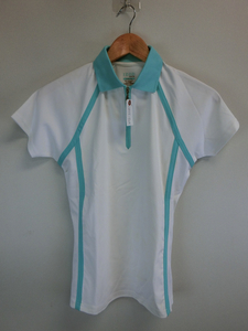 中古 ゴルフウェア IZOD(アイゾッド) ハーフジップシャツ 白×エメラルドグリーン レディース XS