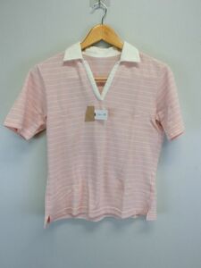 中古 ゴルフウェア 半袖ポロシャツ ピンク×白ボーダー レディース