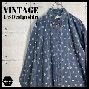 【US古着】Bugle Boy 総柄 コットン デザインシャツ 長袖 US古着