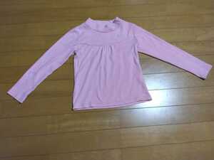 le zoo petitハイネックカットソー女の子綿ピンク長袖120cmコットンTシャツハート刺繍ルゾォプティ女児タートルネック子供服トップスキッズ