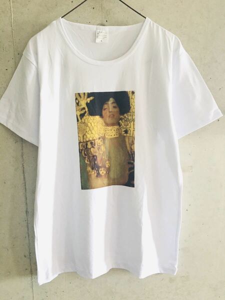 【★新品・未使用★メンズL★送料無料！】グスタフ・クリムト 油絵 Klimt アート ART Tシャツ 白 ホワイトWHITE 絵画 名画 半袖 Tee