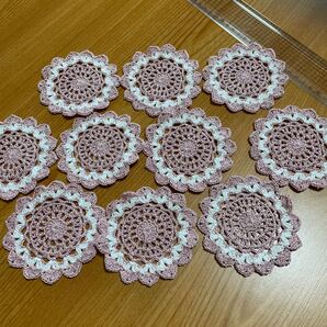 コースター10枚、白&ストロベリーシルバー