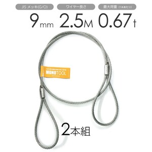 玉掛けワイヤー 2本組 両アイロック加工 メッキ 9mmx2.5m