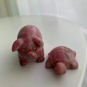 台湾土産　ピンク石　 豚と亀　置物