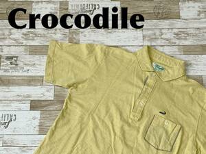 ☆送料無料☆ Crocodile クロコダイル 古着 半袖 胸ポケット付 ポロシャツ 日本製 メンズ L イエロー トップス 中古 即決