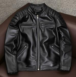 新品　ハレーバイクレザージャケット 上品　本革 高級　羊革　ライダースジャケット 革ジャン Ｓ～5XL　秋冬　黒