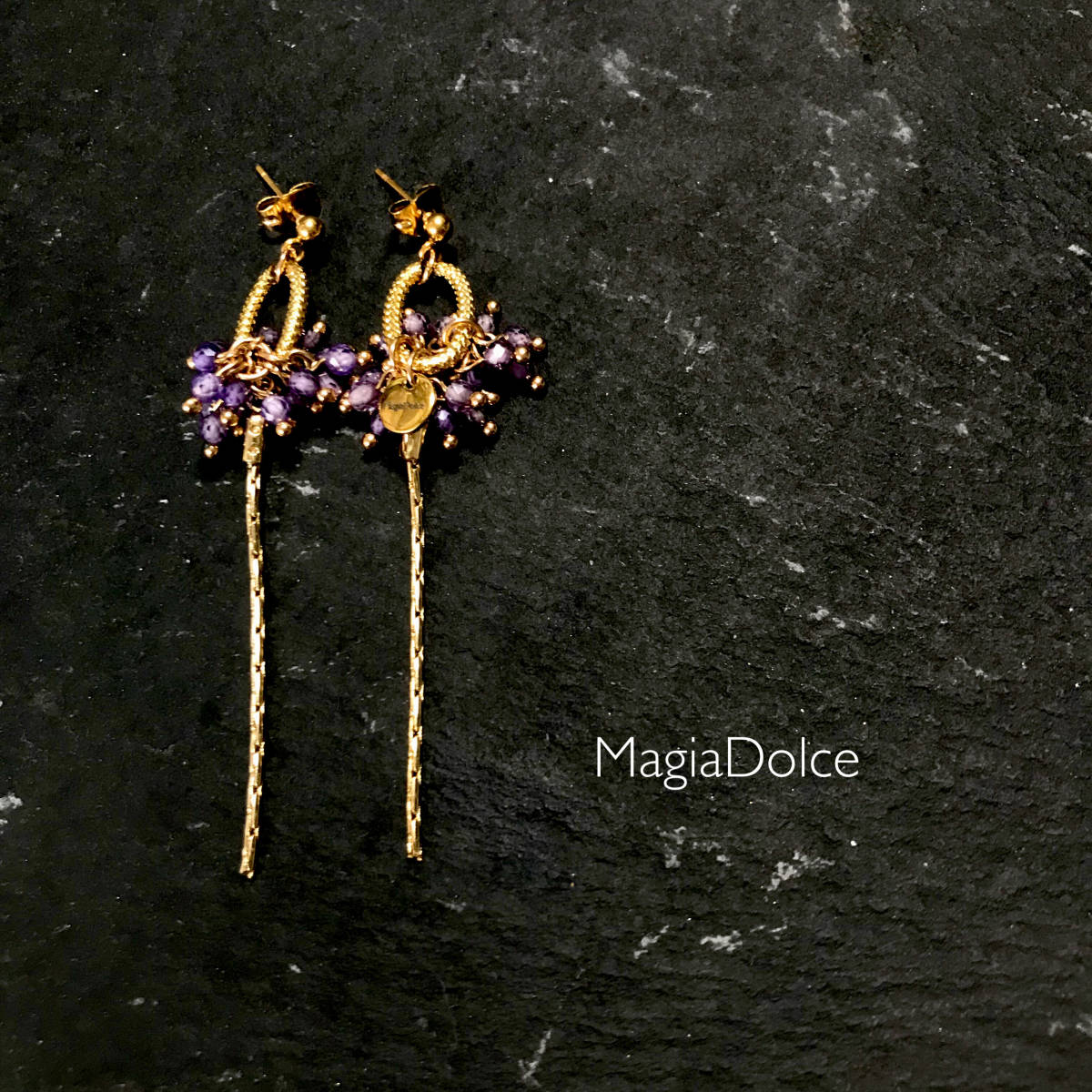 MagiaDolce.h 10904●Natural Stone Purple Zircon Bead Earrings Gold Earrings Hypoallergenic Earrings Natural Stone Earrings Hardware Malt, handmade, Accessories (for women), earrings, earrings