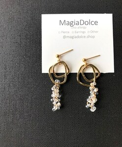 MagiaDolce.h 10898●ダブルフープビーズピアス ゴールドピアス アレルギー対応ピアス イヤリング変更可能 上品 デイリーピアス シンプル