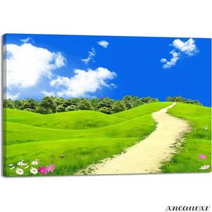Art hand Auction Spectacular scenery art panel nature grassland blue sky interior wall hanging room decoration decorative painting canvas painting fashion good luck overseas art appreciation redecoration, artwork, painting, graphic