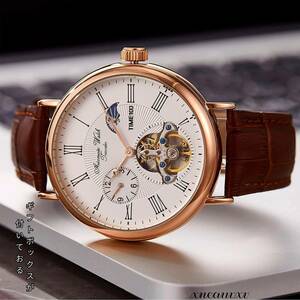  antique style wristwatch self-winding watch skeleton Brown men's high quality Northern Europe stylish Classic analogue casual watch present 