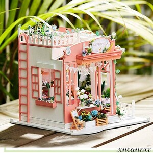  pretty design doll house miniature LED light acrylic fiber case music box doll . house toy assembly present model toy 