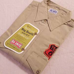 40s-50s dead stock [BIG SMITH( big Smith ) / Phillips 66] long sleeve work shirt American made khaki size M| Vintage 