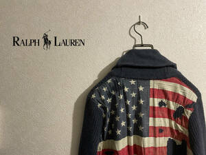 ◯ Ralph Lauren 星条旗 ショールカラー コットン ニット カーディガン / ラルフローレン グレー ブルー XS Ladies #Sirchive