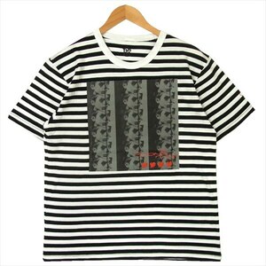 エフアールティー FRT グラフィック プリント 半袖 Tシャツ 白 × 黒 ボーダー M 【新古品】【未使用】【即決】 0h08841yh0002ia55