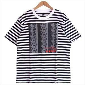 エフアールティー FRT GOD BROS AMERICAJOKER 半袖 プリント ボーダー Tシャツ 黒×白 M【新古品】【未使用】【即決】 0h08455eh0002ia41