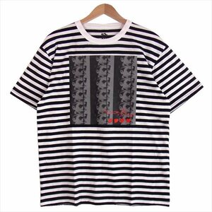 エフアールティー FRT GOD BROS AMERICAJOKER 半袖 プリント ボーダー Tシャツ 黒×白 L【新古品】【未使用】【即決】 0h08455eh0002ia52